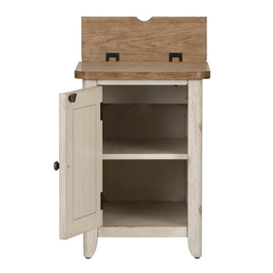 Farmhouse Reimagined - Door Chair Side Table With Charging Station - Antique White / Chestnut Tops
