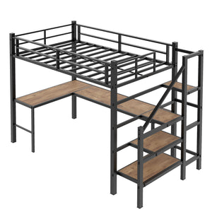 Loft Bed With L-Shaped Desk, Large Storage Space