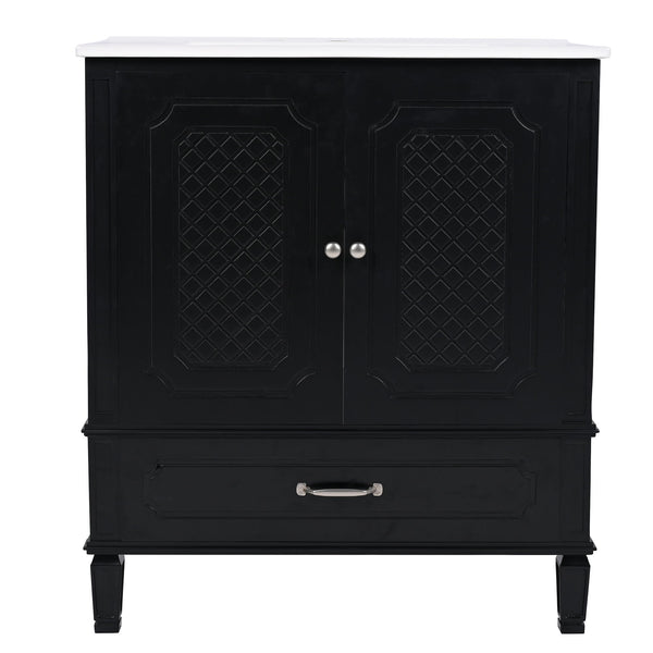 Vintage Style 30" Bathroom Vanity With Sink, Multi Functional Storage, Soft Closing Door - Black