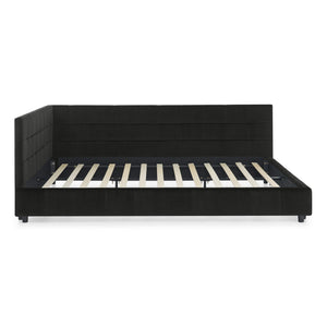 Storage Elegant Upholstered Tufted Bed Frame With Backrest And Armrests