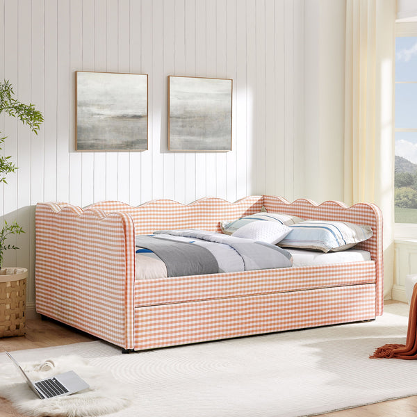 Gingham Daybed With USB Charging Port, Wave-Shaped Design