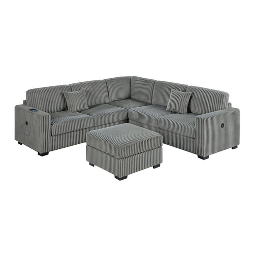 Upholstered L - Shaped 4 Piece Sectional Set With USB, Cocktail Ottoman