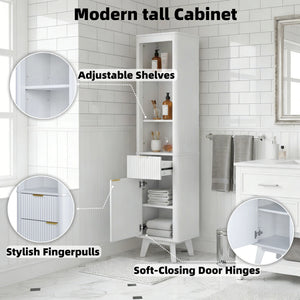 Tall Bathroom Storage Cabinet With Adjustable Shelves And 1 Drawer & Door