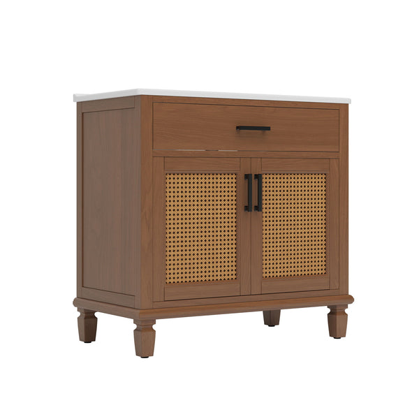 Bathroom Vanity With Ceramic Sink, Modern Free Standing Cabinet With Soft Close Drawers