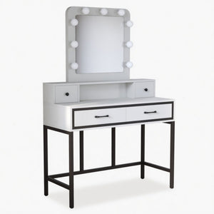 Vanity Desk With 3 Color Lighted Mirror And 4 Drawers