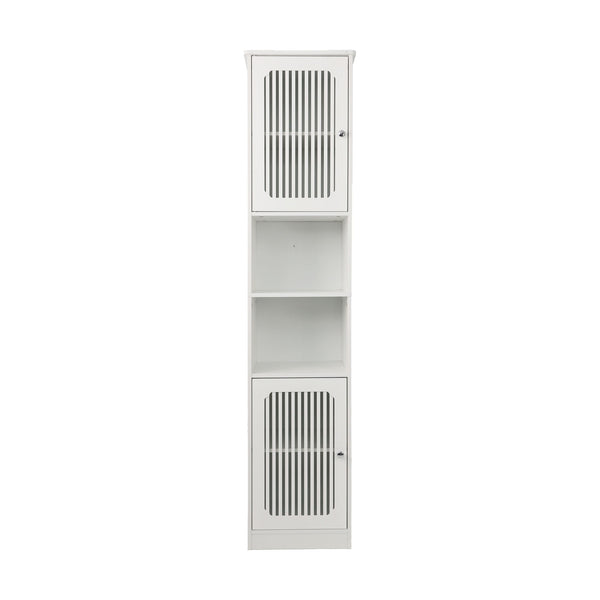 Tall Bathroom Cabinet With Adjustable Shelves, Louvered Door Floor Standing Storage Unit - White