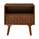 Nightstand With Carved Geometric Drawer Front, 1 Drawer And Open Shelf