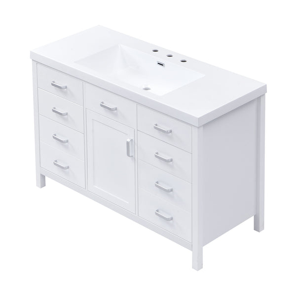 47.25" Modern Bathroom Vanity With Sink, Soft Close Single Door & 6 Drawers - White