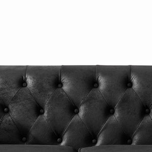 Chesterfield Sofa, High Tech Fabric Roll Armrest, 3 Seater Couch - Black