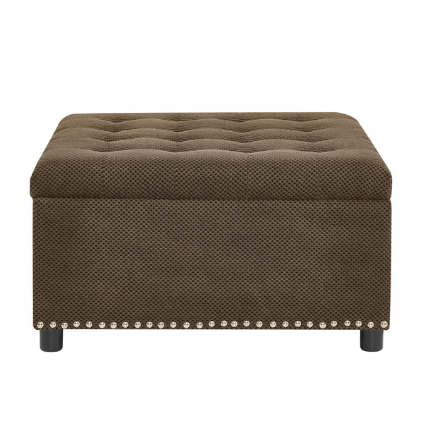 Square Tufted Storage Ottoman With Nailhead Trim