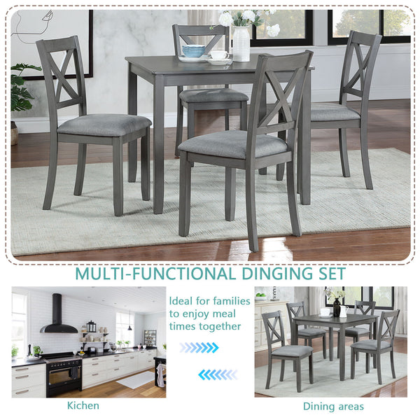 5 Piece Dining Table Set With 4 Chairs For Kitchen - Gray