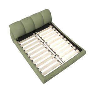 Luxury Upholstered Platform Bed With Oversized Padded Backrest And Solid Wood Frame