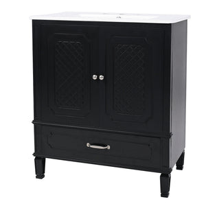 Vintage Style 30" Bathroom Vanity With Sink, Multi Functional Storage, Soft Closing Door - Black