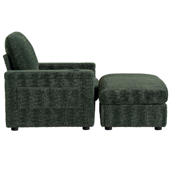 Oversized Chaise Lounge Indoor Rabbit Fur Sofa Bed With Storage Ottoman And Armrests Cup Holders With Deep Seat