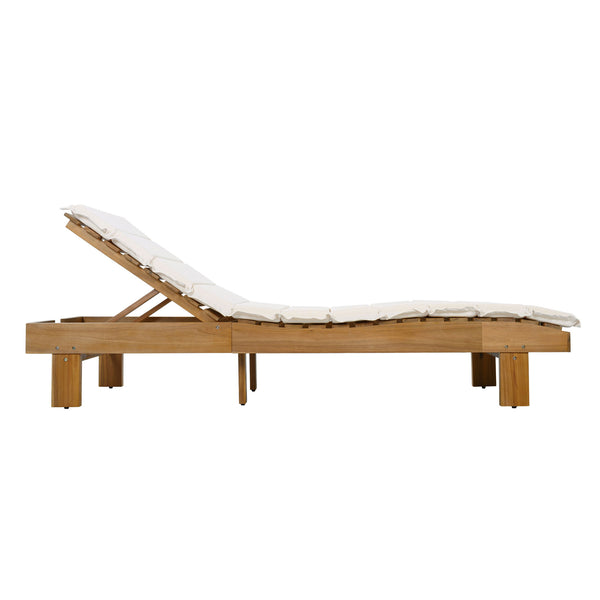 Chaise Lounge With Multi Fold Cushion, 3 Position Adjustable Backrest For Patio - Beige / Teak
