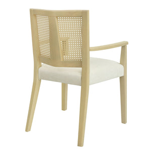 Mid Century Modern Arm Dining Chairs With Rattan Backrest