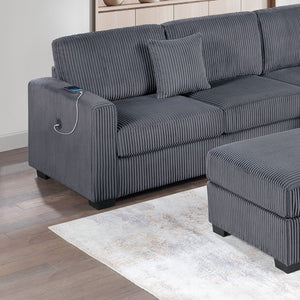 Upholstered L - Shaped 4 Piece Sectional Set With USB, Cocktail Ottoman