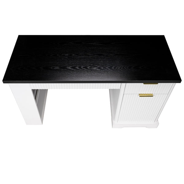 Modern Fluted Office Desk With Storage Cabinet