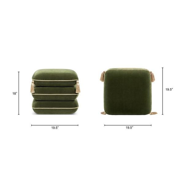 Monarch - Tassled Ottoman - Olive Green