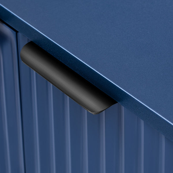 Side Cabinet With Adjustable Shelves And Geometric Door Panels - Navy Blue