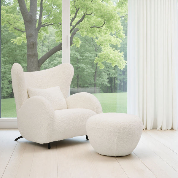 Wingback Armchair & Ottoman Combo For Living Room - White
