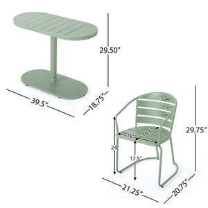 3 Piece Elegant Outdoor Bistro Set With 2 Chairs And Oval Table