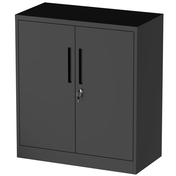 Heavy Duty Storage Cabinet With Lock, 2 Door File Cabinet With 2 Adjustable Shelves - Black