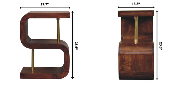 S Curve Brass Bedside Table - Dark Brown