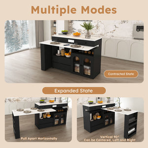 Kitchen Island With Extendable & Rotating Table