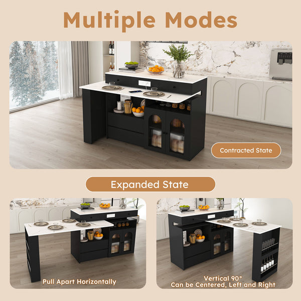 Kitchen Island With Extendable & Rotating Table