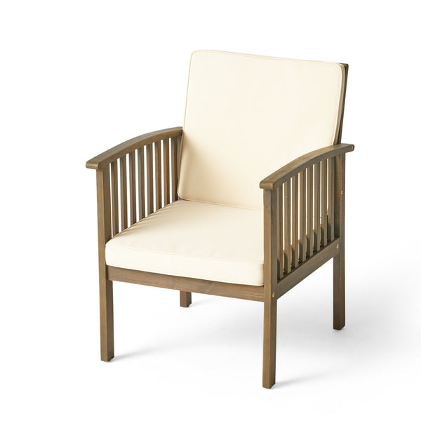 Casa Acacia Wood Club Chairs (Set of 2) With Water Resistant Cushions - Gray / Cream