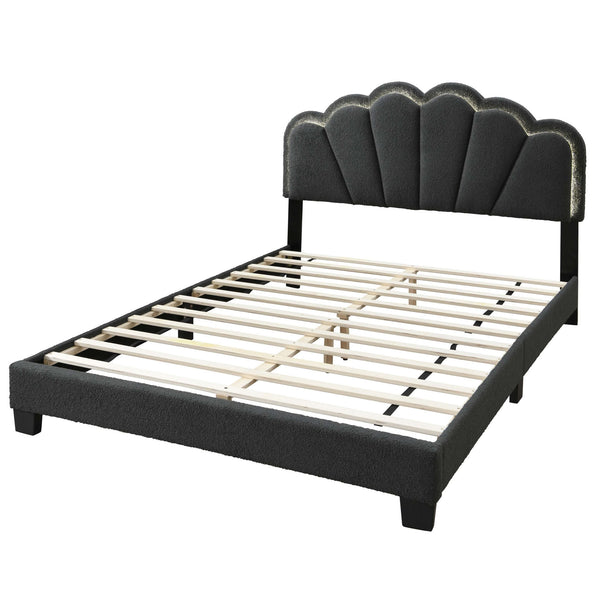 Bed With Floral Design Headboard And Built In LED Lighting
