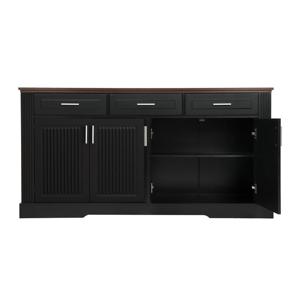 Fluted Sideboard Buffet Cabinet With 4 Doors And 3 Drawers