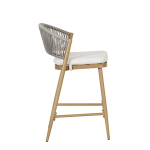 Outdoor 26" Counter Height Metal Frame Counter Stools With Scallop Shaped Backrest & Water Resistant Cushions