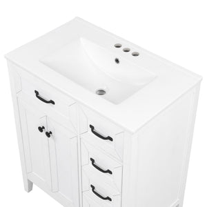 Bathroom Vanity With Sink, Freestanding Design, Soft Close Doors & Drawers - White