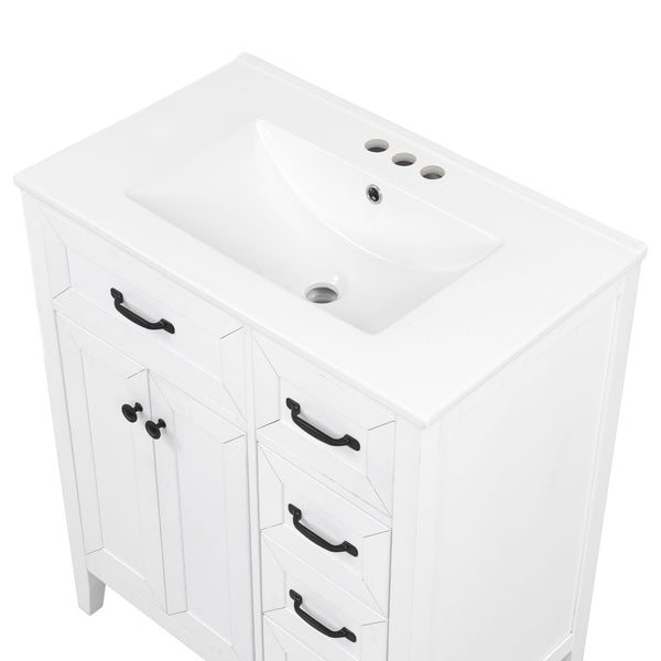 Bathroom Vanity With Sink, Freestanding Design, Soft Close Doors & Drawers - White