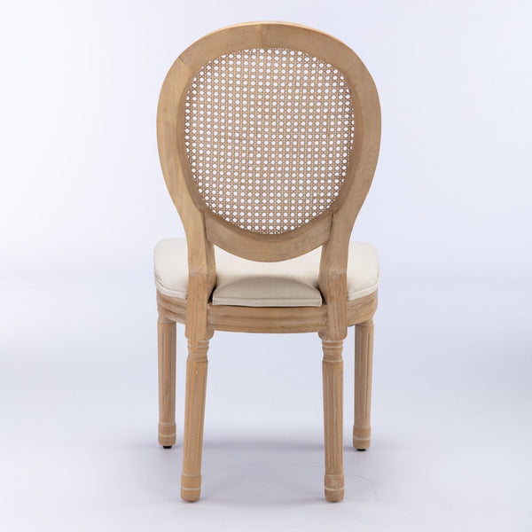 French Style Solid Wood Frame Antique Painting Fabric Rattan Back Dining Chair (Set of 2)