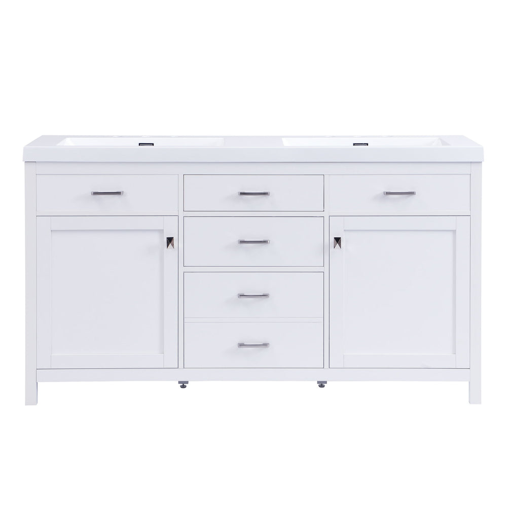 Double Sink Bathroom Vanity With Top, Soft Closing Doors & Drawers, Tip Out Drawer, 2 Cabinet Doors, Adjustable Shelf - White