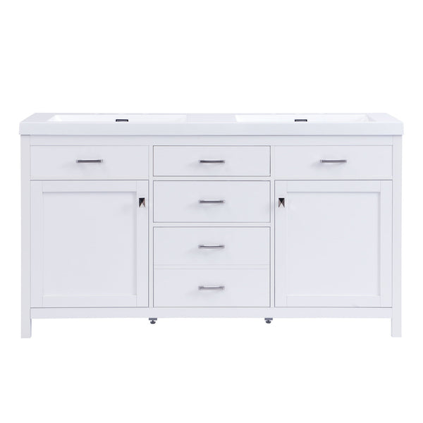 Double Sink Bathroom Vanity With Top, Soft Closing Doors & Drawers, Tip Out Drawer, 2 Cabinet Doors, Adjustable Shelf - White