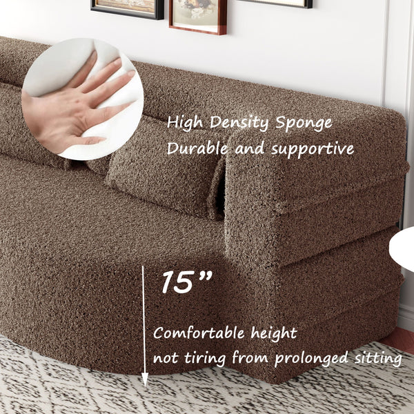 Modern Floor Sofa, With 2 Pillows, Convertible Teddy Fabric Foam Filled Bed