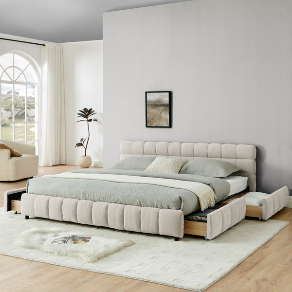 Modern Platform Bed Frame With Thick Fabric