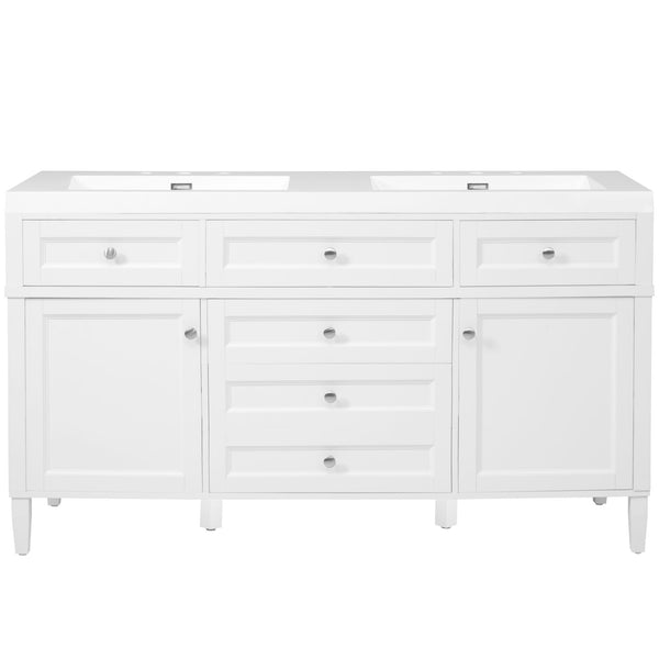 Bathroom Vanity With Double Sink, 3 Drawers, 2 Doors, Adjustable Shelves, Freestanding - White