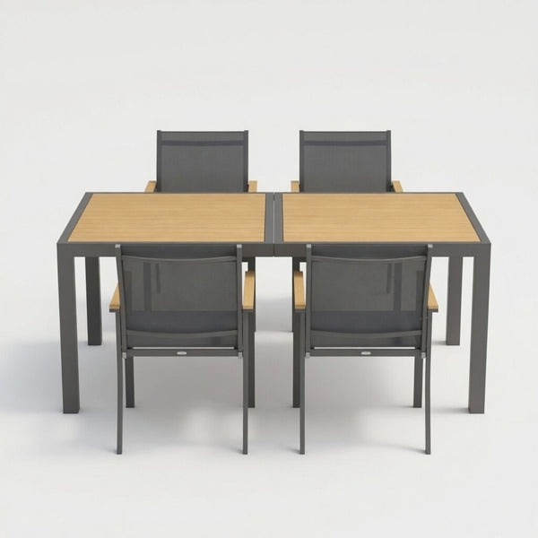 5 Piece Gray Aluminum Patio Dining Set With Textilene Chairs For Outdoor Use
