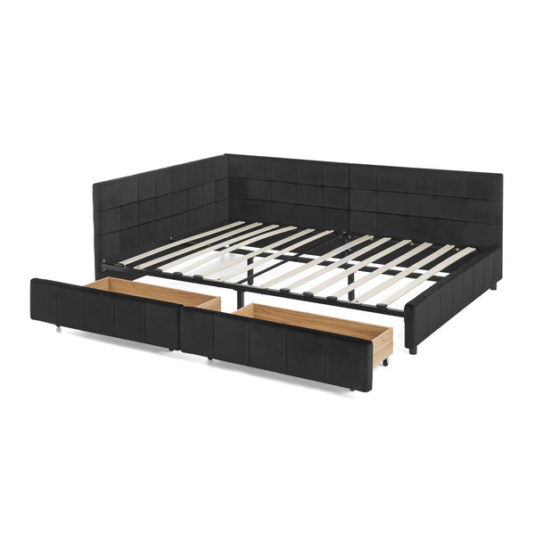 Storage Elegant Upholstered Tufted Bed Frame With Backrest And Armrests