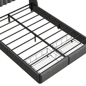 Upholstered Platform Bed Frame With RGB LED Lights, Charging Station & 2 Underbed Drawers