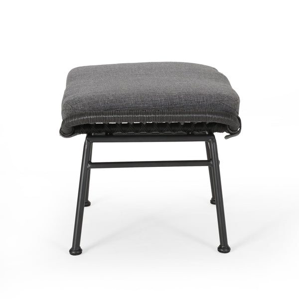 Outdoor Modern Boho Wicker Ottoman With Cushions (Set of 2)