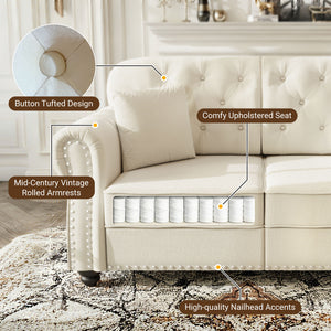 Upholstered Chesterfield Sofa With Nailhead Trim And Rolled Armrests