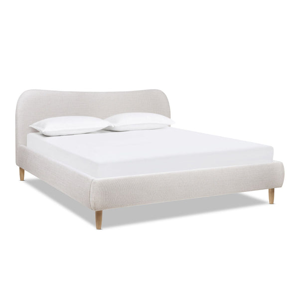 Roman - King Curved Headboard Upholstered Platform Bed - Light Beige