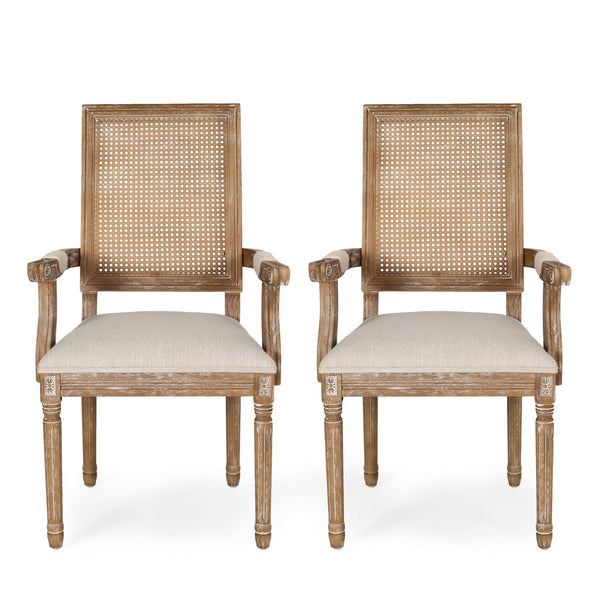 Upholstered Dining Chair With Cane Backrest