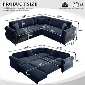 L-Shaped Sofa Couch With Pull-Out Bed